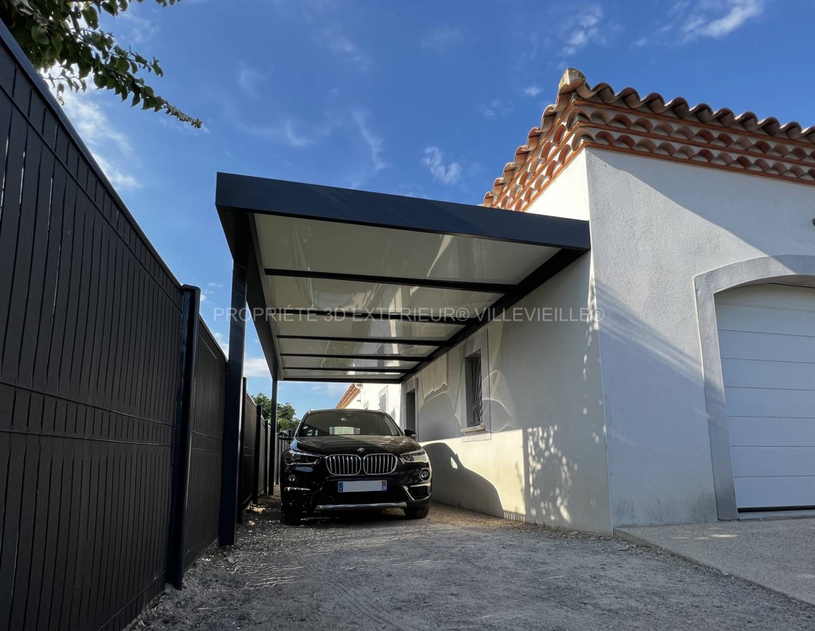  Fabrication et pose : Carport aluminium adossé : Aigues-Mortes Gard - 3d Extérieur