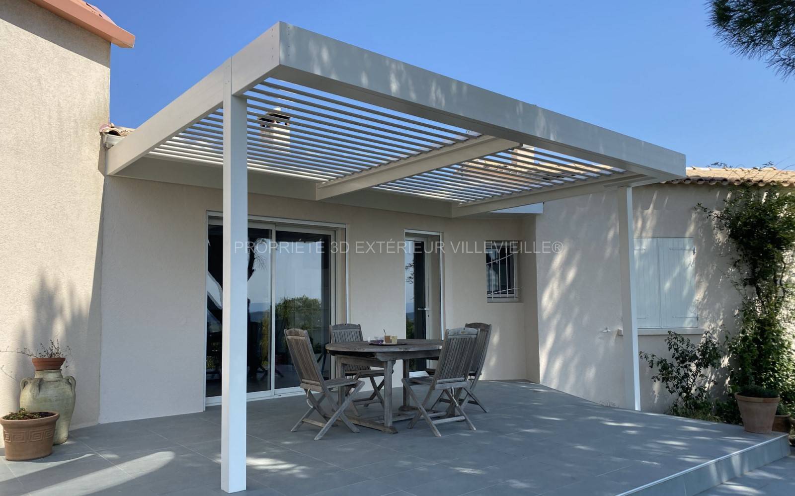 Pergola adossée en aluminium blanche