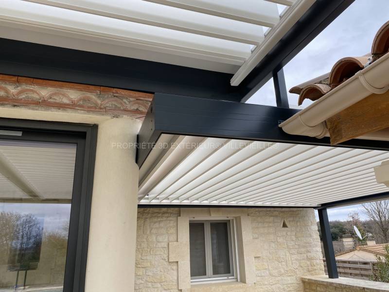 Réalisation de deux pergolas bioclimatique sur mesure bureau d'étude intégré 3d exterieur sur Aubussargues près d'Uzès dans le Gard (30)