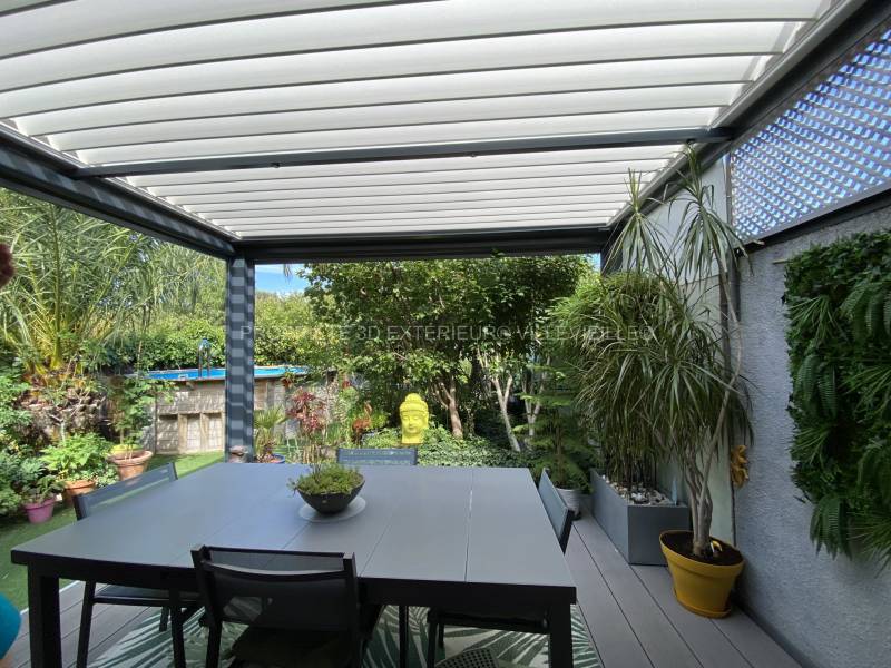 Pergola lames orientables et ses multiples options led store vertical Gard Hérault