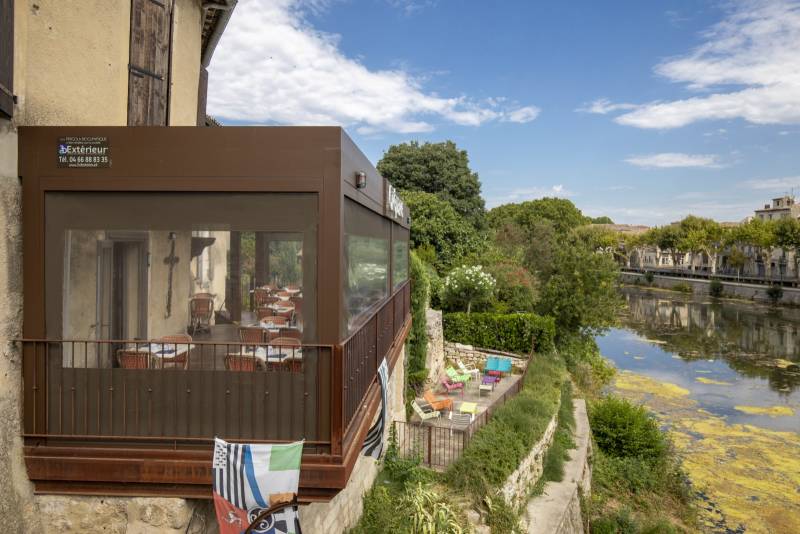 Pergola avec store cristal pour terrasse crëperie : 3d Exterieur Gard