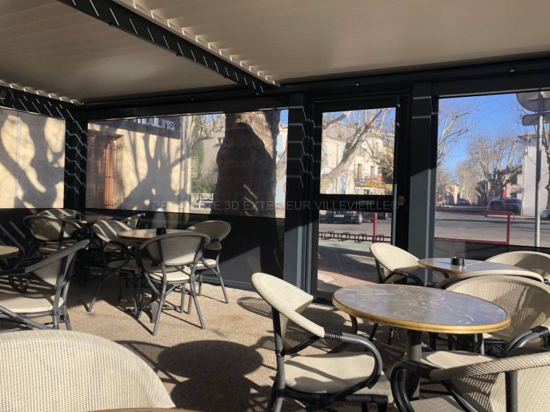 Pergola avec store zip Screen fenêtre cristal pour professionnels hôtels, cafés, restaurants