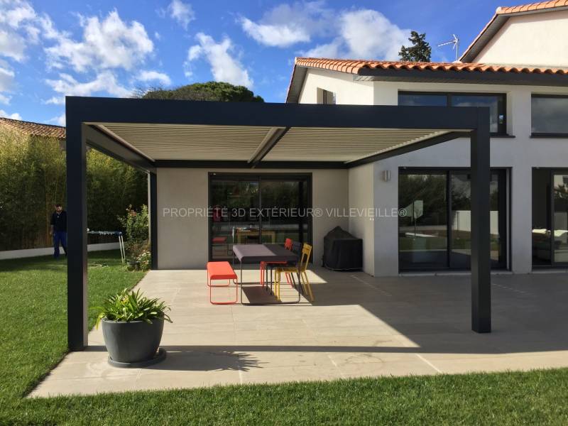 Pergola bioclimatique Solisysteme fabrication made in France installée à Lansargues proche de Montpellier dans l'Hérault (34)