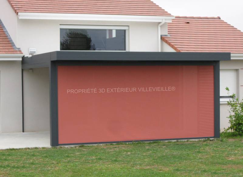 Installation d'une pergola bioclimatique structure gris anthracite (ral 7016) et lames blanche sur la commune de Saint Georges les Bains en Ardèche (07)
