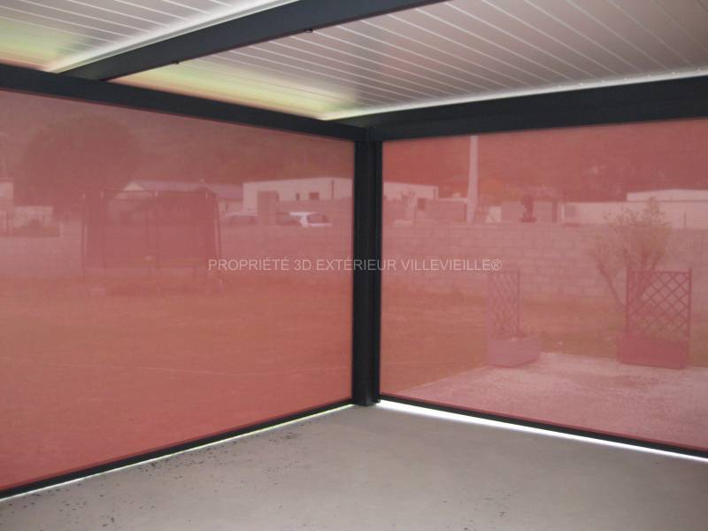 Installation d'une pergola bioclimatique structure gris anthracite (ral 7016) et lames blanche sur la commune de Saint Georges les Bains en Ardèche (07)