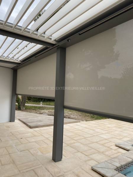 Pergola bioclimatique avec rideau brise vue réalisation à Marguerittes (30)