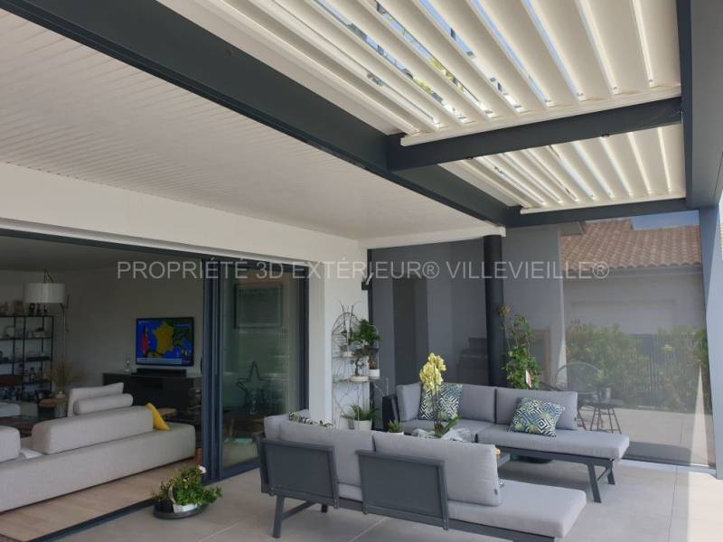 Pergola bioclimatique en alu adossée  évolutives sur Saint Gély du Fesc proche de Prades le Lez Occitanie Hérault (34)