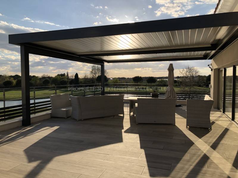 Pergola contemporaine en alu à lames orientablesfabrication Française test CSTB à Baillargues dans l'Hérault près de Montpellier - Vendargues- les Matelles