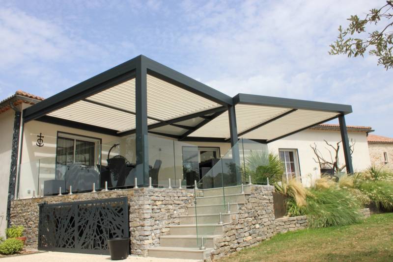 Pergola bioclimatique avec module Origami pour épouser la façade - 3d Extérieur