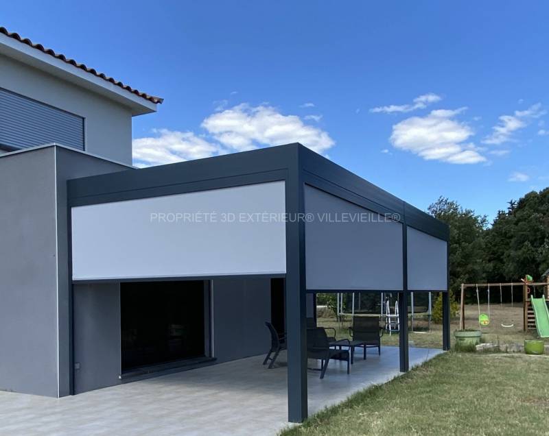 pergola bioclimatique sur mesure pergola bioclimatique sur la commune de saint quentin la poterie. Intégration de stores latéraux pour plus de confort