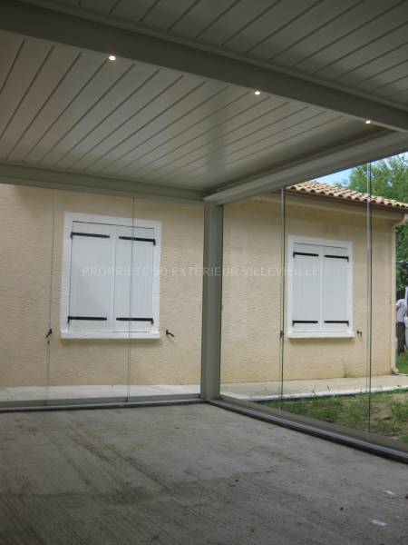 Baie vitrée - Panneaux de verres coulissants pour pergola en aluminium
