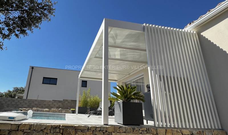 pour pergola bouclier aluminium habillage design et contemporain Villevieille Gard