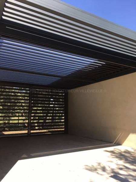 Implantation d’une PERGOLA BIOCLIMATIQUE adossée entre deux murs impostes design Uzès 30