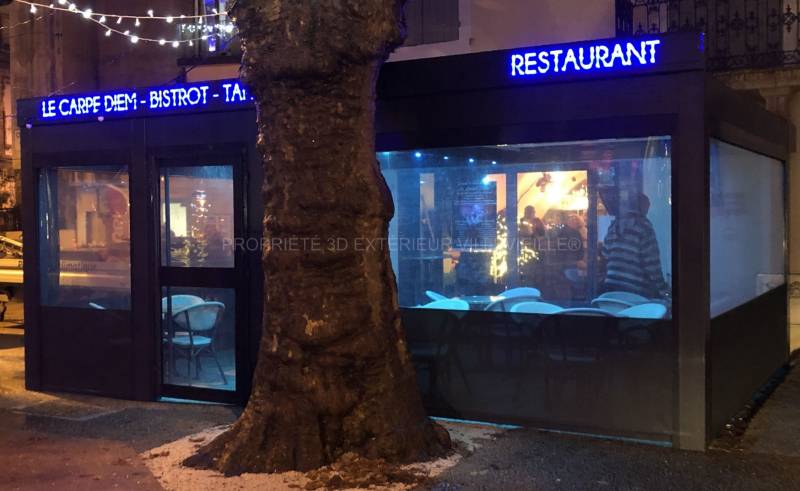 pergola bioclimatique pour le  Restaurant Pub LE CARPE DIEM  à CALVISSON (30) dans le Gard