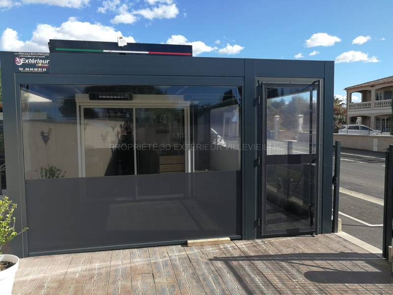 Installation pergola en aluminium multi-options mesure enti stores motorisés, chauffages, éclairage sur la commune de Bouillargues près d'Arles dans le Gard
